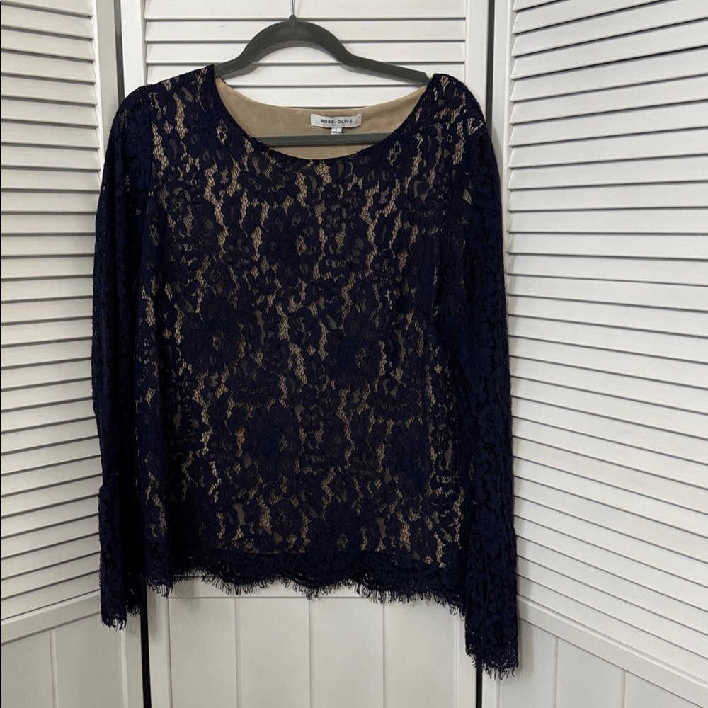 Rose & Olive Floral Navy Lace Blouse